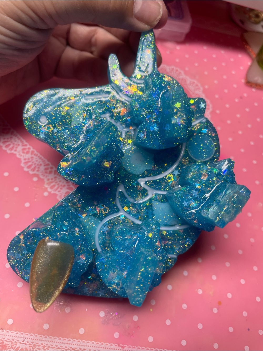 Blue Glitter Unicorn Resin Nail Stand